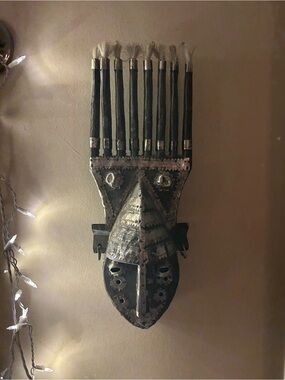 Handcrafted Black and Silver Tribal Wall Mask - Home Art